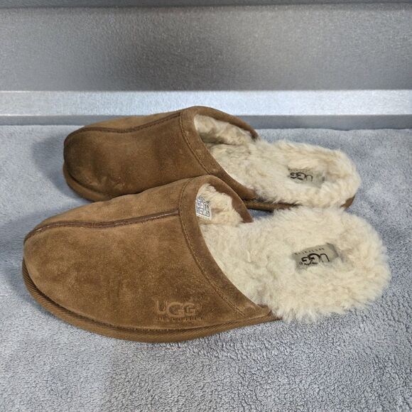 UGG Scuff Suede Slippers Chestnut Sheepskin Lined 5172 Women’s Sz 8 - Picture 4 of 12